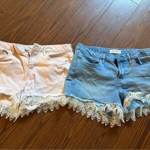 Women's Jessica Simpson Lace Trim Denim and pink Shorts